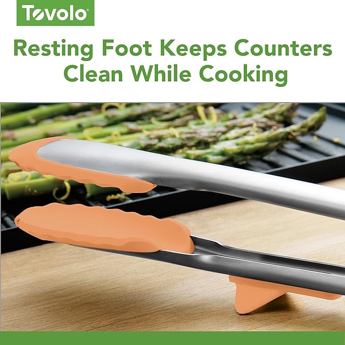 Tovolo Tongs With Silicone Tips Easy Grip 13” Long Kitchen Tongs Stainless Steel Handle For Cooking BBQ, Non Scratch Heat Resistant Metal Tongs Silicone Tipped Dishwasher Safe BPA Free Apricot Orange