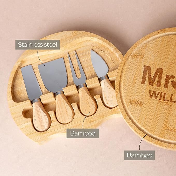Custom engraved luxury charcuterie board & knife set/4pcs, personalized cheese chopping serving tray for fruits, food, dessert, bread for table decoration, personalized gift for dinner host (Mr & Mrs)