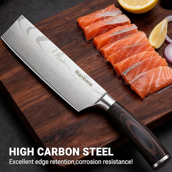 Nakiri Knife 7 Inch Sharp Meat Cleaver and Vegetable Kitchen Knife Damascus Asian Chef Knife for Home and Kitchen with Ergonomic Handle High Carbon Stainless Steel knife Chef Cooking Gift