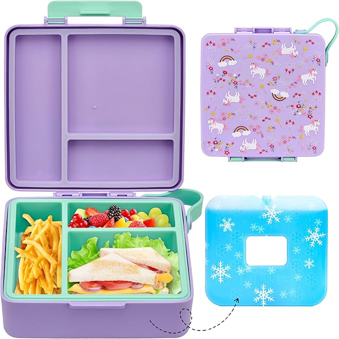 Chill Bento Lunch Box for Kids Adult with Ice Pack,Leak Proof 3 Compartments Lunch Container for Kids,Ice Pack Detachable Bento Box,BPA Free,Dishwasher & Microwave Safe-PHorse