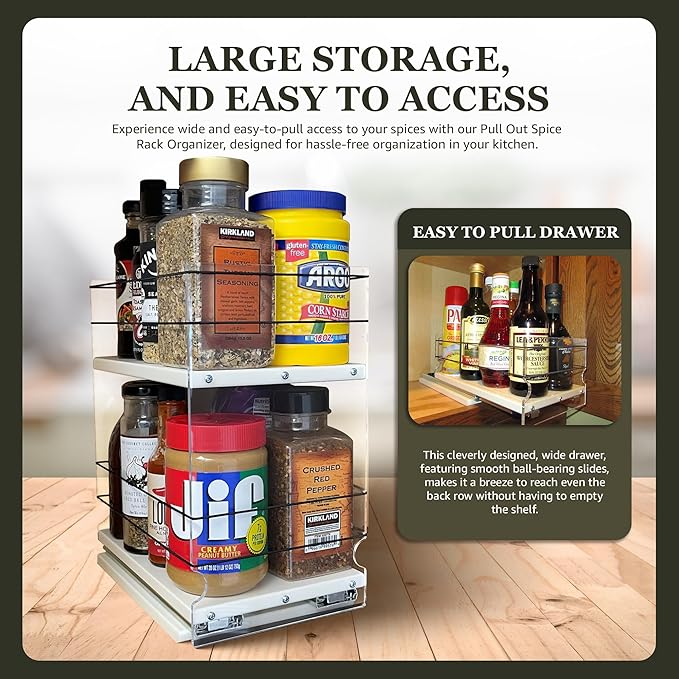 Vertical Spice - Pull Out Cabinet & Pantry Organizer Drawer - Sliding Drawers for Inside Cabinets - 2 Tiers - 6.9" x 12.25" x 10.6" (Cream, Partially Assembled)