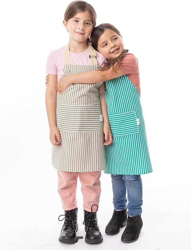 TOVLA JR. Apron Gift Set for Kids with Pocket for Boys and Girls, Comfortable Cotton Canvas for Baking and cooking