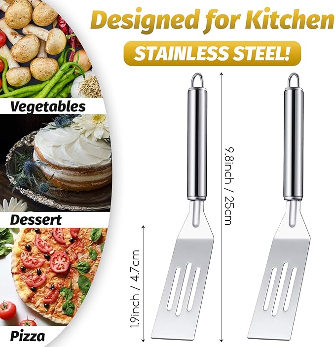 Patelai 5 Pack Small Spatula Mini Serving Brownie Spatula for Serving and Flipping Cooking Pancakes Desserts Cookie Eggs Lasagna (Slotted,Stainless Steel Handle)