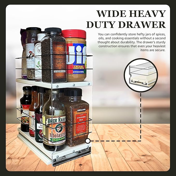 Vertical Spice - Heavy Duty Kitchen Spice Rack Storage - Pull Out Drawers For Kitchen Cabinets - Sliding Pantry Organizers - Seasoning Cabinet Pull Out Shelves - Made in USA -5.75"W x 12.25"H x 10.6"D
