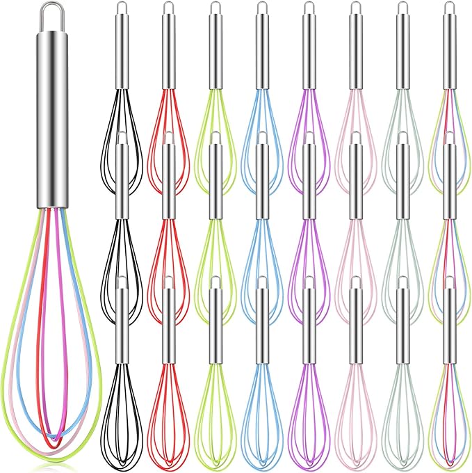 Domensi 24 Pcs 10 Inch Christmas Whisks Bulk for Cooking Silicone Whisks Non Scratch Stainless Steel Egg Beater Colorful Coated Metal Heat Resistant Egg Beaters for Holiday Party Favor Gift Supplies