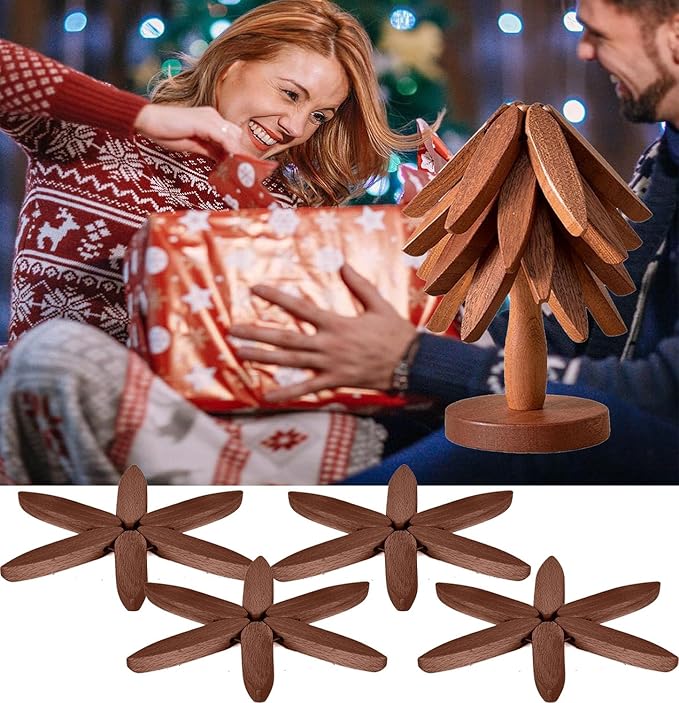 Tree Coasters Set of 4 - Wooden Trivets for Hot Dishes, Pot, Bowl, Coffee, Teapot (Brown-4)