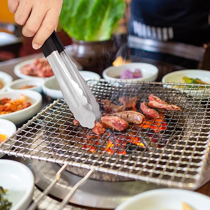 LZMS 4pcs 9 1/2" Black Atmospherei Stainless Steel Grill Tongs,Kitchen Tongs with Non-Slip Grip for Cooking,BBQ,Buffet Dinner