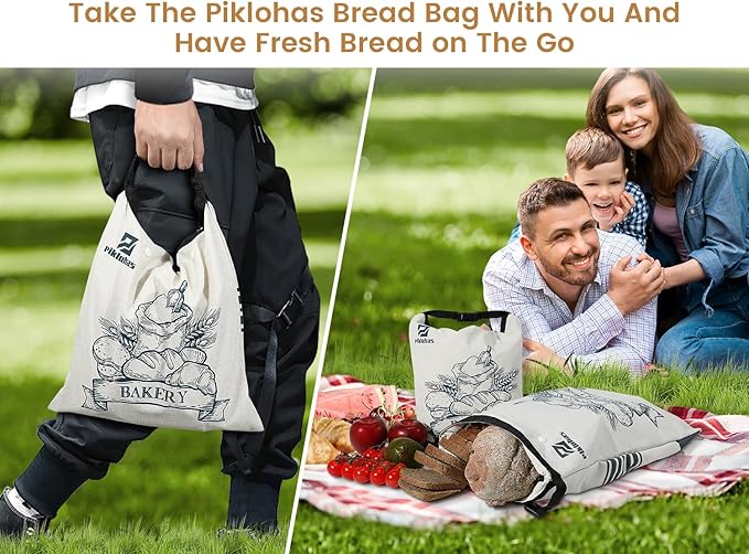 Sour Dough Bread Bags, 2 Sets Detachable Bread Storage for Homemade Sourdough, Reusable Linen Food Storage with Lining & Triple Lock for Fresh Keeping, BPA Free, Christmas Bread Maker Gifts