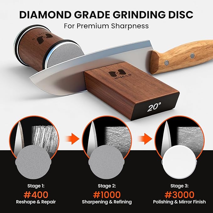 NUCLR Rolling Knife Sharpener Kit Knife Sharpening with Diamonds and Ceramic for Steel of Any Hardness Easy Kitchen knife Sharpener with Magnetic Holder with 15 & 20 Degrees