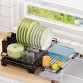Simple Trending Dish Rack, Extendable Sink Dish Drying Rack for Kitchen Counter, Large Anti-Rust Dish Drainer with Utensil Holder, Black