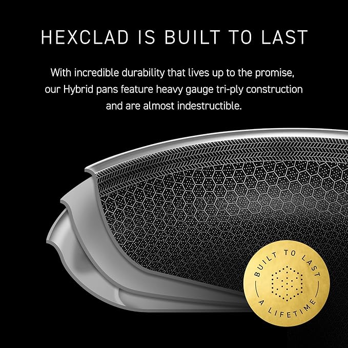 HexClad Hybrid Nonstick 12-Inch Griddle Pan, Stay-Cool Handle, Dishwasher-Friendly, Oven-Safe Up to 900°F, Induction Ready, Compatible with All Cooktops