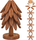 Wooden Trivets for Hot Dishes, Wooden Tree Trivet Set, Tree Coasters - of 5 + 1 Stand stored, Suited for Hots, Pans, Bowl, Teapot, Hot Holders - Multifunctional Ornaments