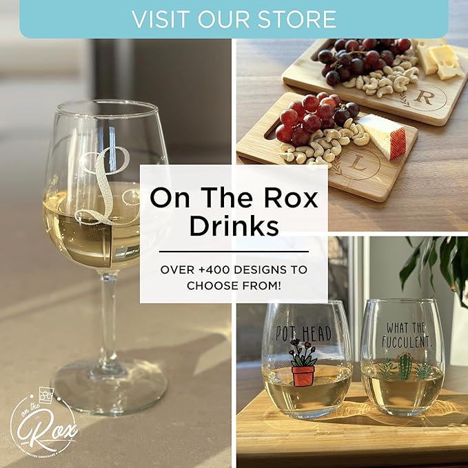 On The Rox Drinks Monogrammed Gifts For Women and Men - Letter A-Z Initial Engraved Monogram Stemless Wine Glass - 17 Oz Personalized Wine Gifts For Women and Men (Q)