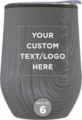 Custom Palmera Stemless Wine Tumblers with Lids 12 oz. Set of 6, Personalized Bulk Pack - Perfect for Wine, Cocktails, Other Hot & Cold Beverages - Rustic Grey