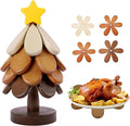 Tree Trivet for Hot Dishes, Artisanal Wooden Tree Coasters with Stand, Collapsible Trivets Tree, Christmas Tree Coasters Set of 4，2025