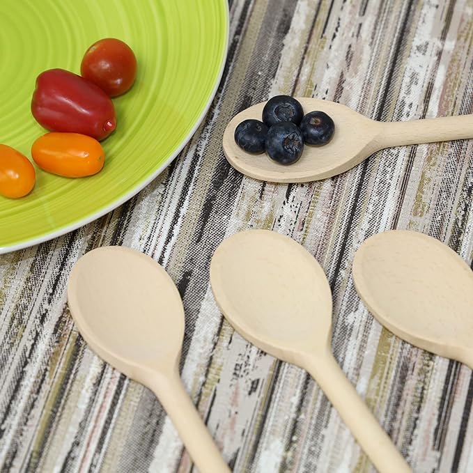 12 Inch Long Wooden Spoon Set by BICB | Natural Beechwood Mixing Spoons for Baking, Cooking & Stirring | Set of 4 Long Wooden Spoons | Cookware Sauce Spoons | Wood Mixing Spoon Set