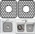 2 Pack Silicone Sink Protectors for Kitchen Sink - 12" x 11" Kitchen Sink Grid Accessory, Non-Slip Heat-Resistant Mat for Bottom of Porcelain Stainless Steel, Dishwasher Safe (Black)