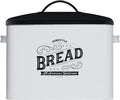 Extra Large White Farmhouse Bread Box for Kitchen Countertop - Breadbox Holder Fits 2+ Loaves - Bread Storage Container Bin - Rustic Bread Keeper Vintage Metal Kitchen Decor for Counter (Black Lid)