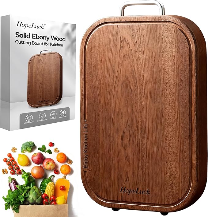 Wood Cutting Board, Solid Ebony Wooden Cutting Boards for Kitchen, Double-Sided Butcher Block with Juice Groove, Non-Slip Feet, 1" Thick Chopping Board for Meat And Vegetables (1, 16"×11")