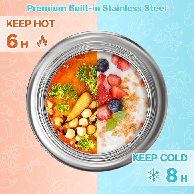 JSLOVE Bento Lunch Box with Leak Proof Thermos Food Jar for Kids, Food Lunch Containers for Boys with 4 Compartments, BPA-Free with Utensils, Food Picks, Sauce Jar & Silicone Lunch Box Dividers