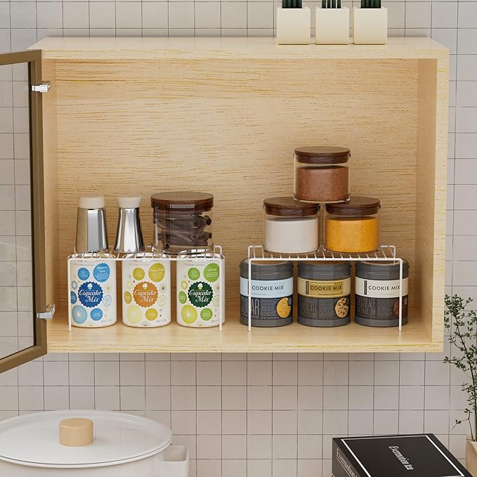 iPEGTOP Set of 4 Kitchen Cupboard Organiser Shelf, Small Size 10.6 x 5.1 Inch Freezer Cabinet Organization Storage Shelf Wire Rack, Steel Metal Shelves for Fridge Pantries Countertops Utensils -White