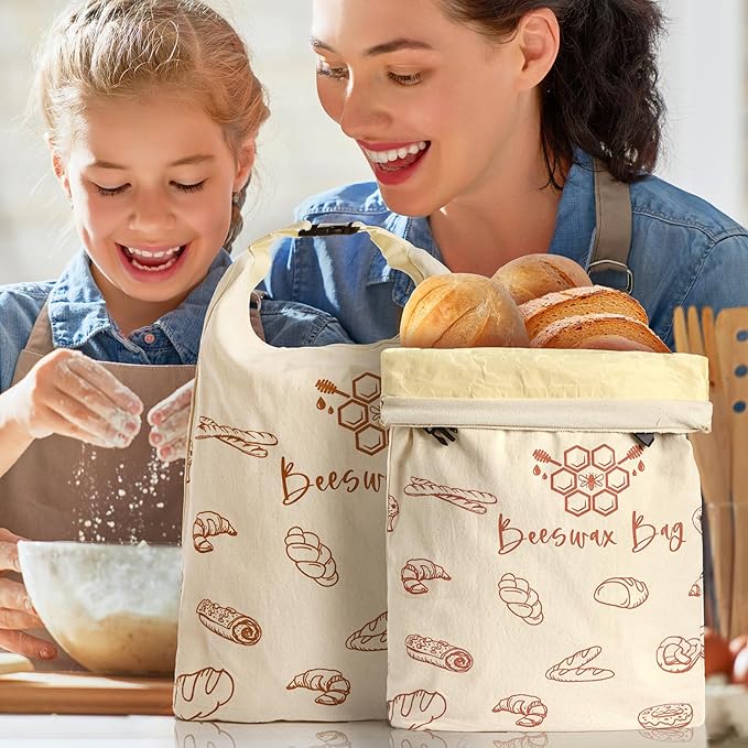 Reusable Bread Bags for Homemade Bread (XL,2 Pack) - Pure cotton Beeswax, Sourdough, Beeswax Bag,Storage Bag, Fresh and refrigerable, New Upgrade Food Storage Bag