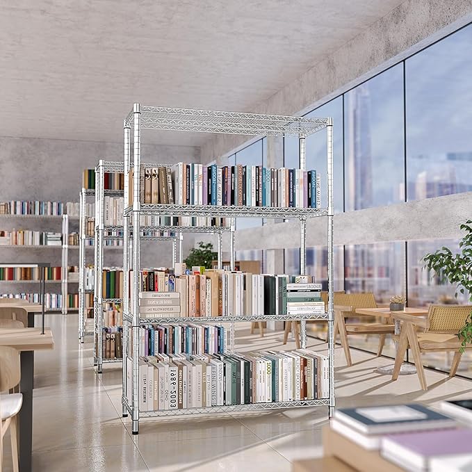 IZEUK 3400 LBS Garage Shelving Wide Storage Shelves 4 Tier Metal Shelves Heavy Duty Adjustable Utility Shelf Rack Chrome 17.7" D x 47.2" W x 70.4" H