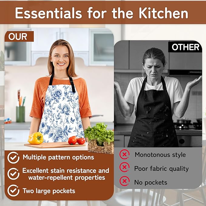 Cooking Aprons for Men and Women,Adjustable Bib Chef Apron with 2 Pockets, Soft and Durability Kitchen Apron