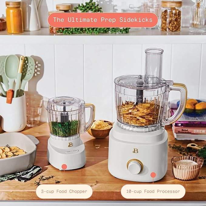 Beautiful 3-Cup Food Chopper, Electric Mini Processor with Plastic Bowl, BPA-Free, Stainless Steel Blade, Dishwasher Safe, Compact Touch Control Kitchen Appliance Powerful 250-Watt (White Icing)