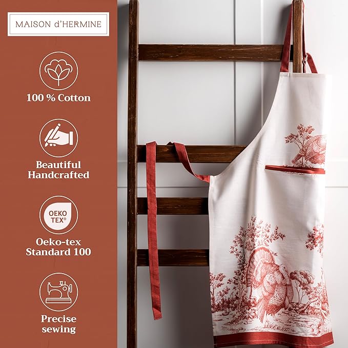 Maison d' Hermine 100% Cotton Apron for women with Pocket Kitchen Chef Apron for Men Cooking Gardening Server Waitress