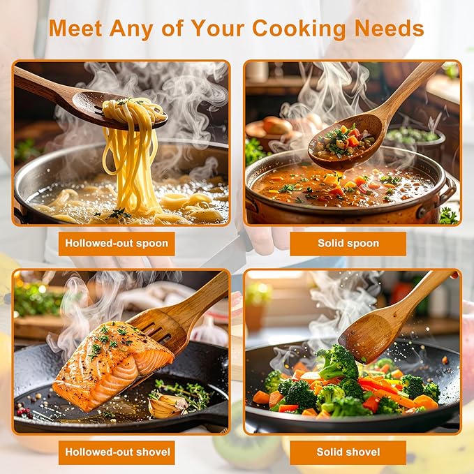Acacia Wooden Cooking Spoons with Bamboo Cutting Board Set – 4 PCS Acacia Wood Kitchen Utensils, Spatula Spoon for Nonstick Cookware, Gift for Housewarming Wedding