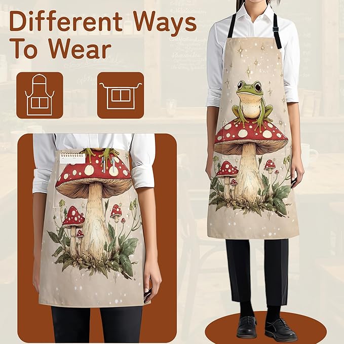 Kitchen Apron with Pocket,Waterproof Adjustable Neck and Long Ties, Cooking Baking Gardening Painting Apron for Women