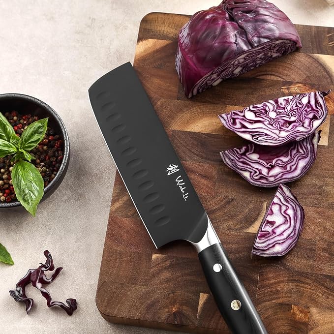 Wakoli Titanium Noir Nakiri Knife – 6.7-Inch Professional Vegetable Chef Knife | 5Cr15MoV Stainless Steel Blade with Black Titanium Coating | Ergonomic G10 Handle | Kitchen Knife in Gift Box