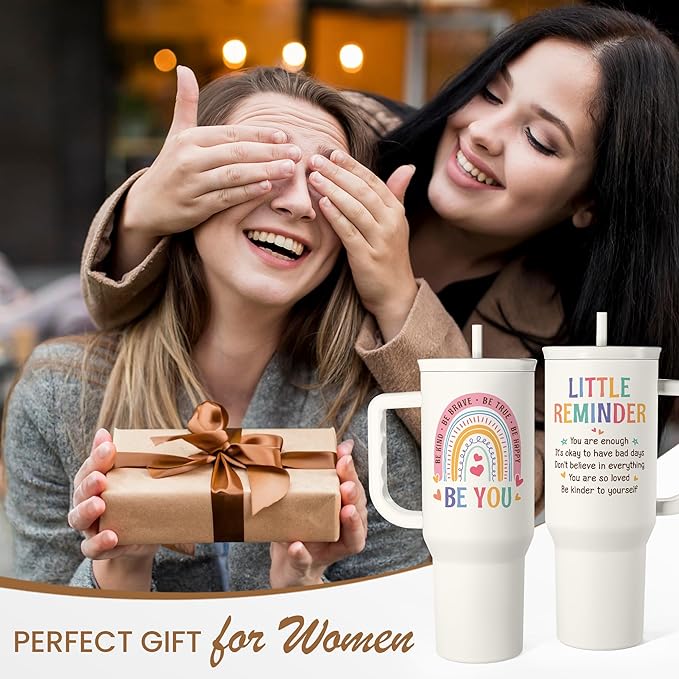 Inspirational Tumbler with Handle 40oz, Positive Reminder Coffee Cups Stainless Steel Travel Mug, Daily Inspiration Motivational Gifts for Women Girls Friends Coworker, Gift for Birthday Christmas