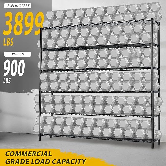 Karl home 6-Tier Adjustable Metal Storage Shelves, Wire Shelving Unit with Wheels & Leveling Feet, Heavy Duty Garage Shelving, Pantry & Kitchen Display Shelf Organizer, Home Storage Rack