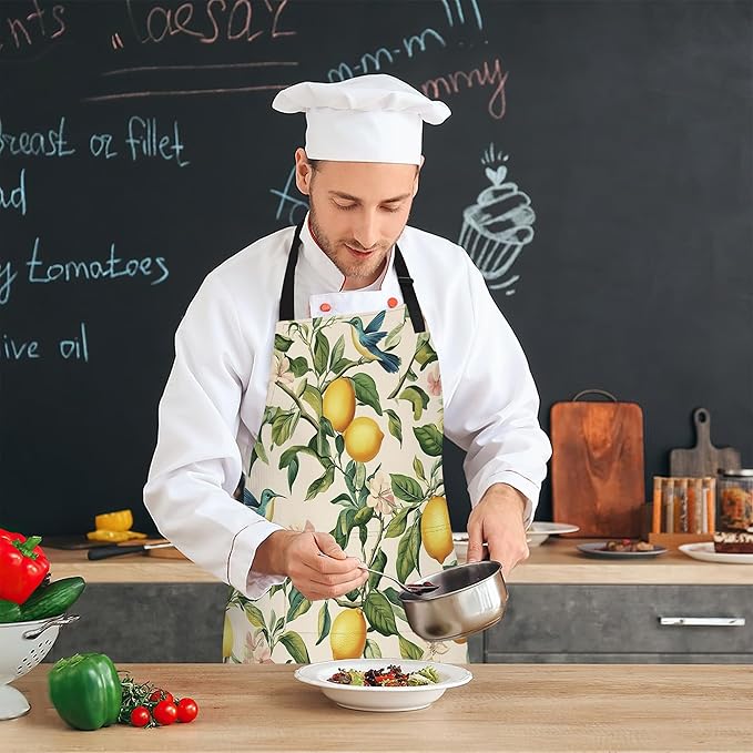Cooking Apron for Women and Men,Adjustable Chef Bib Apron with 2 Pockets, Water and Oil Resistant for Kitchen Use