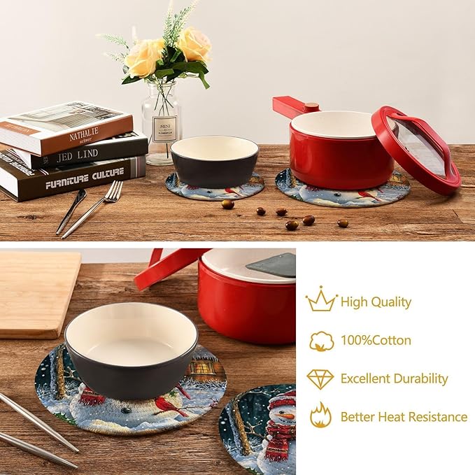 Snowman Red Bird Winter House Kitchen Trivets Pot Holders Set of 2, Trivets for Hot Pots Dishes Woven Trivet Coaster Pad Mat for Counter
