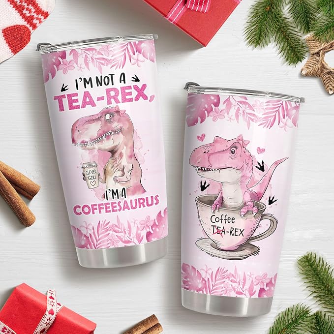 34HD Coffeesaurus Tumbler with Lid, 20 oz Stainless Steel Vacuum Insulated Tea Rex Coffee Mug, Birthday Gifts for Coffee Lover, Funny Dinosaur Gifts for Women Friend Teacher Sister Christmas Gift
