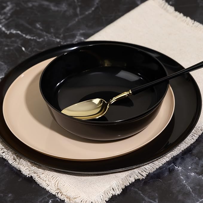 [30 Pack 16 OZ Bowls] Edge Collection Black Plastic Party Bowls Premium heavyweight Elegant Disposable Tableware Dishes