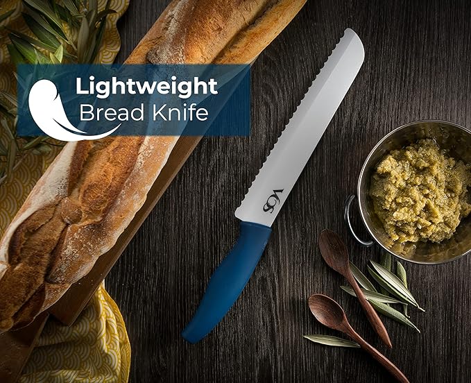 Vos Ceramic Knife with Peeler, Knives Set For Kitchen, Ultra Sharp Kitchen Knife Set with Covers, 4" 5" 6" 7" 8" Paring, Chef Knife, Santoku & 2 more, Lightweight, Dishwasher safe (Blue)