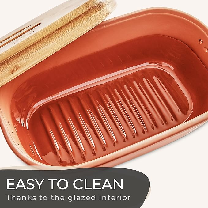 Steinzeit Bread Box Made from Breathable Terracotta (9.8x5.1x3.9 inches) - Keeps Bread Fresh Longer - Bread Box for Kitchen Countertop - Bread Storage for Homemade Sourdough Bread