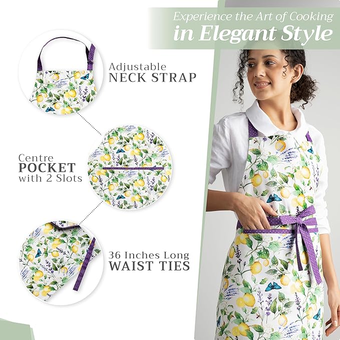 Maison d' Hermine 100% Cotton Apron for women with Pocket Kitchen Chef Apron for Men Cooking Gardening Server Waitress