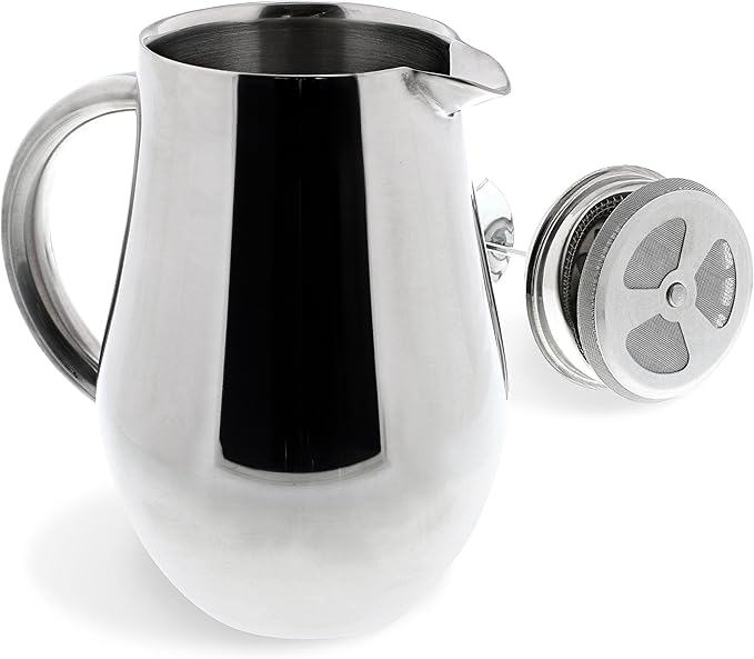 French Press Coffee Maker (1L) - Double Walled 18/10 Large Coffee Press with 2 Free Filters - Enjoy Granule-Free Coffee Guaranteed, Stylish Rust Free Kitchen Accessory - Stainless Steel French Press