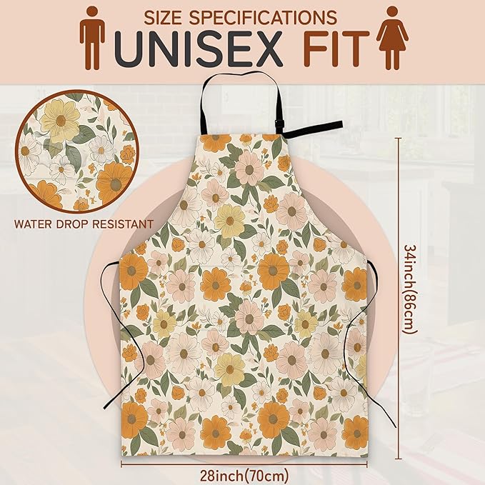 Kitchen Apron with Pocket,Waterproof Adjustable Neck and Long Ties, Cooking Baking Gardening Painting Apron for Women