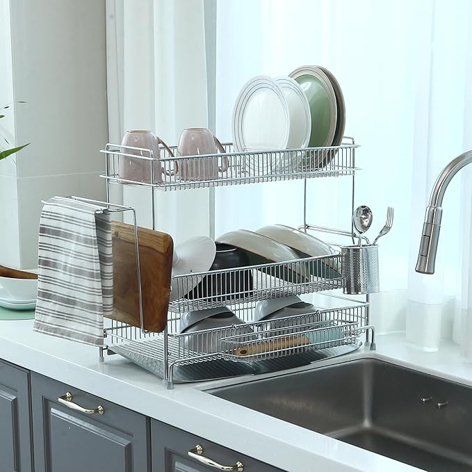 Ergo Edge Dish Rack (Stainless Steel, 17.7" H x 20.6" W x 10.6–19.5" D)