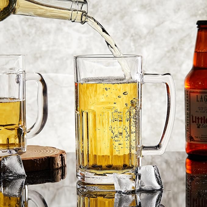 COKTIK 8 Pack Heavy Large Beer Glasses with Handle - 14 Ounce Glass Steins, Classic Beer Mug glasses Set