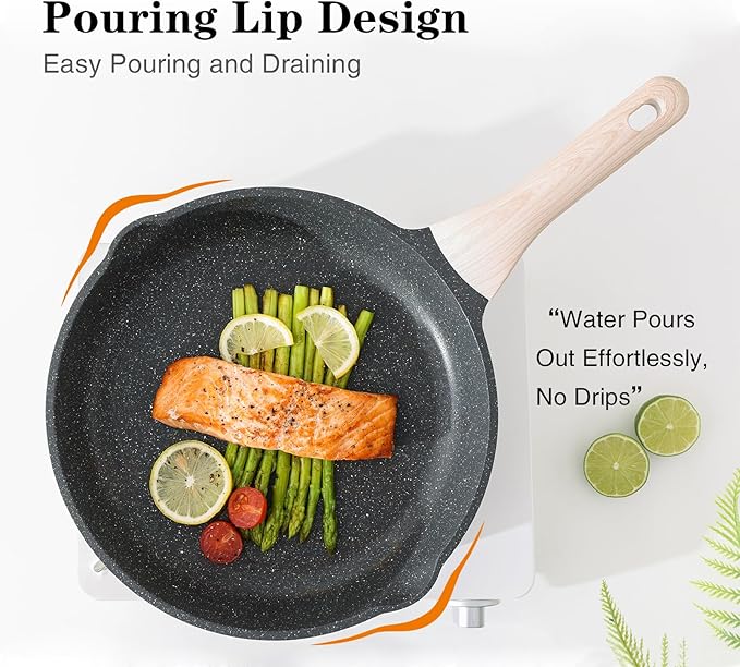Kordisen Frying Pans Nonstick with Lid, 12.5 Inch Large Skillet with Lid, Induction Cooking Pan, Stay-Cool Handle, Compatible with All Stovetops, PFOA Free