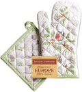 Maison d' Hermine 100% Cotton Oven Mitt & Pot Holder Set (7.5"x13" & 8"x8") Heat Resistant BBQ Cooking Gloves with Loop for Thanksgiving Christmas Decorations Handling Hot Pans (Christmas Dew)