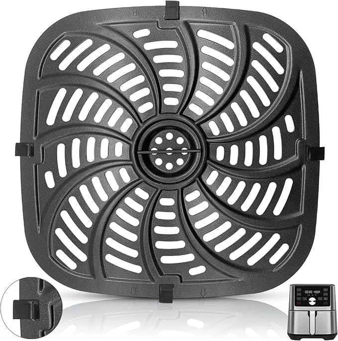 Air Fryer Grill Pan for Chefman TurboTouch Easy View Air Fryer 8 QT, Food Grade Non-Stick Air fryer Accessories Replacement Tray Rack Parts Grill Crisper Plate with Rubber Bumpers, Dishwasher Safe