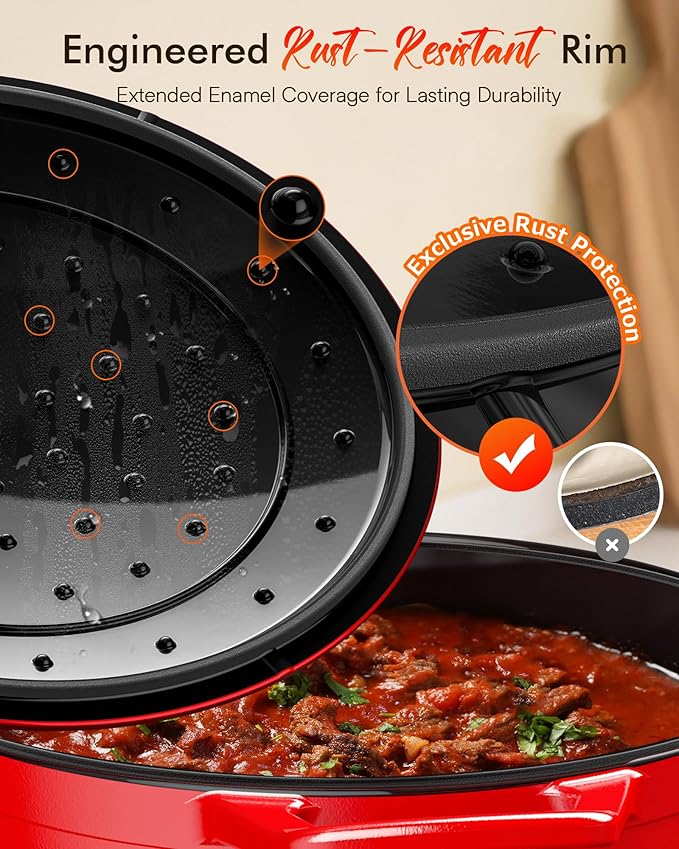 Nuwave 6QT LUX Healthy Enameled Cast Iron Dutch Oven Pot with Lid, Heavy Duty 7-Layer Enamel, Enhanced Rust Protection, Dual Handles, Oven Safe to 500°F for Sourdough Bread Baking, Braise, Stew, Roast